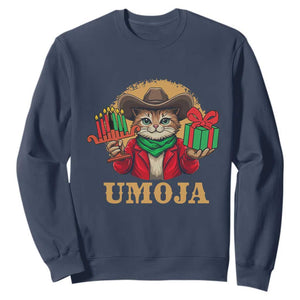 Funny Umoja Holiday Gift Sweatshirt CowCat Kwanzaa Kinara Candle And Presents TS12 Navy Print Your Wear