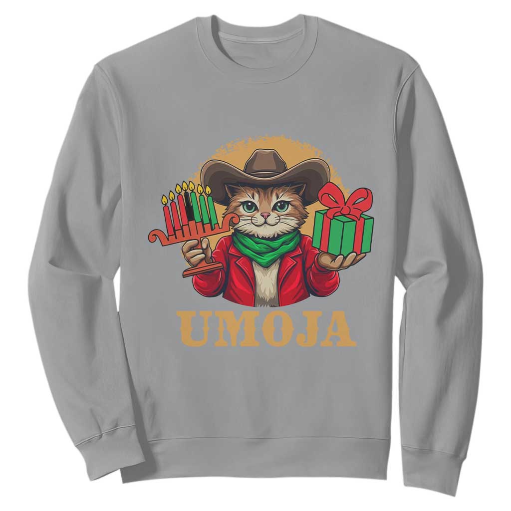 Funny Umoja Holiday Gift Sweatshirt CowCat Kwanzaa Kinara Candle And Presents TS12 Sport Gray Print Your Wear