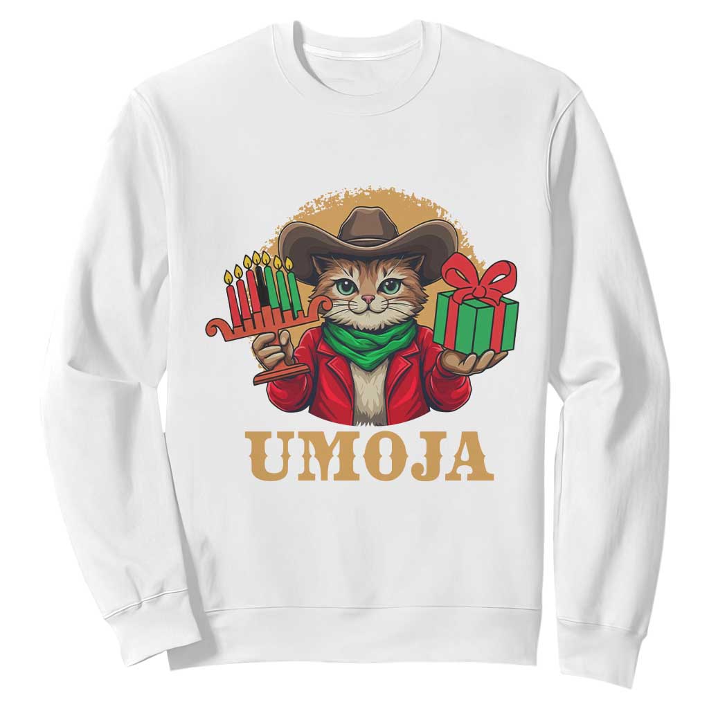 Funny Umoja Holiday Gift Sweatshirt CowCat Kwanzaa Kinara Candle And Presents TS12 White Print Your Wear