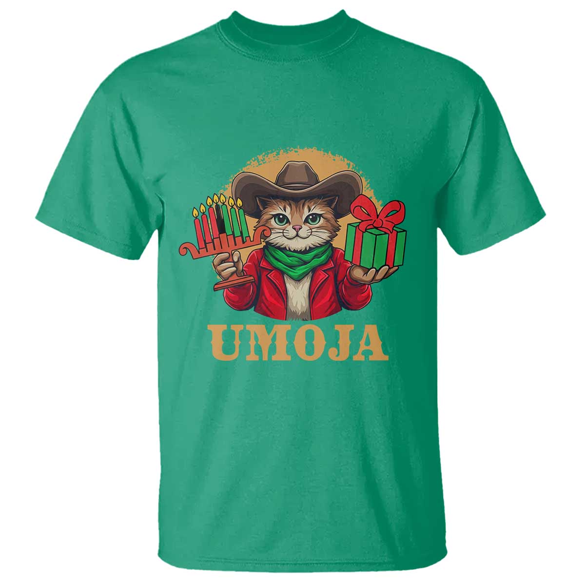 Funny Umoja Holiday Gift T Shirt CowCat Kwanzaa Kinara Candle And Presents TS12 Irish Green Print Your Wear
