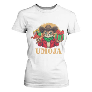 Funny Umoja Holiday Gift T Shirt For Women CowCat Kwanzaa Kinara Candle And Presents TS12 White Print Your Wear