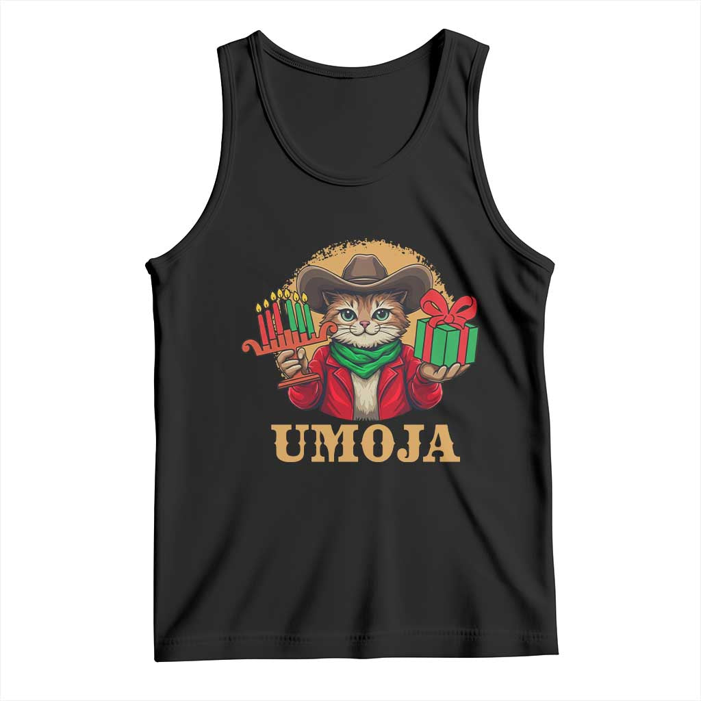 Funny Umoja Holiday Gift Tank Top CowCat Kwanzaa Kinara Candle And Presents TS12 Black Print Your Wear