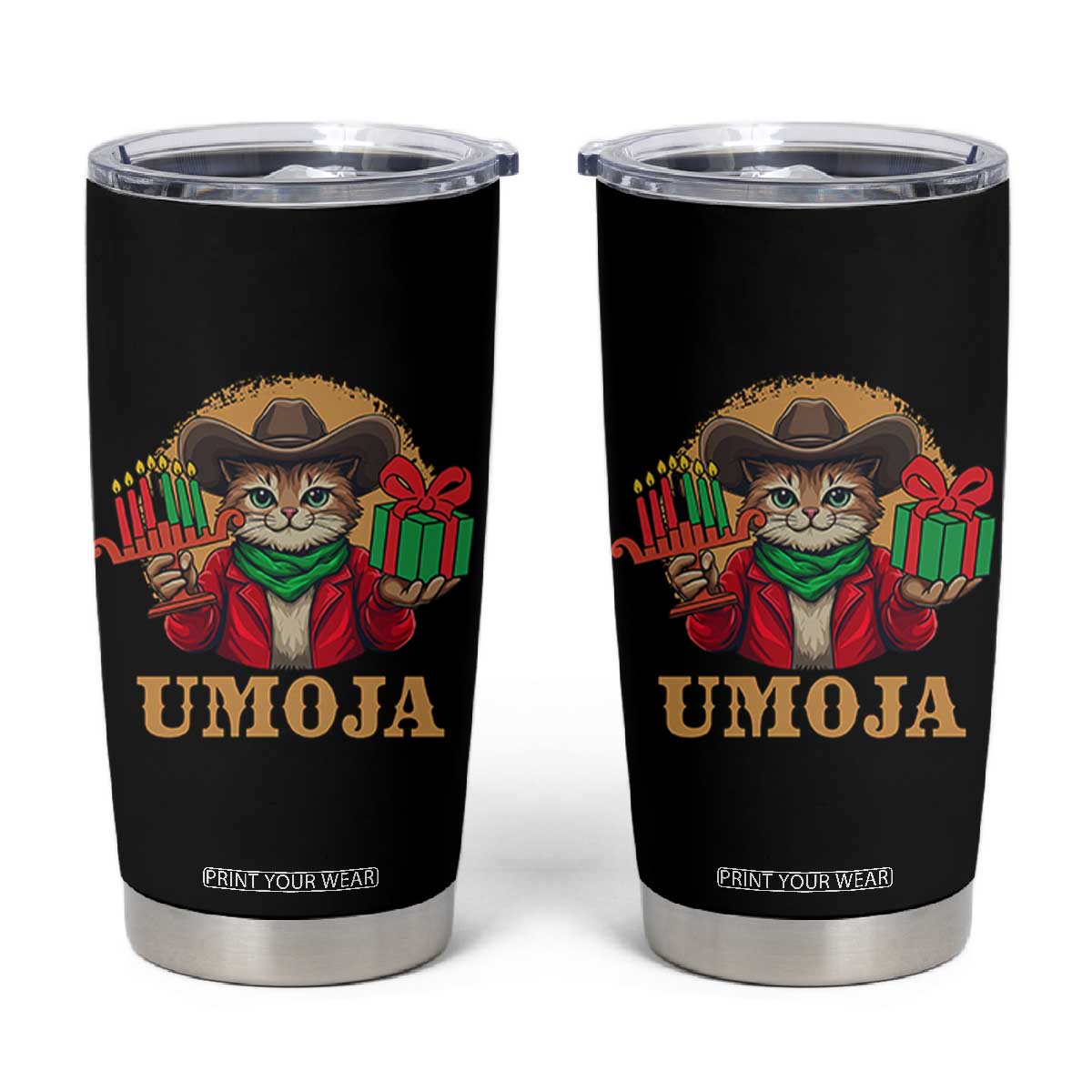 Funny Umoja Holiday Gift Tumbler Cup CowCat Kwanzaa Kinara Candle And Presents TS12 Black Print Your Wear