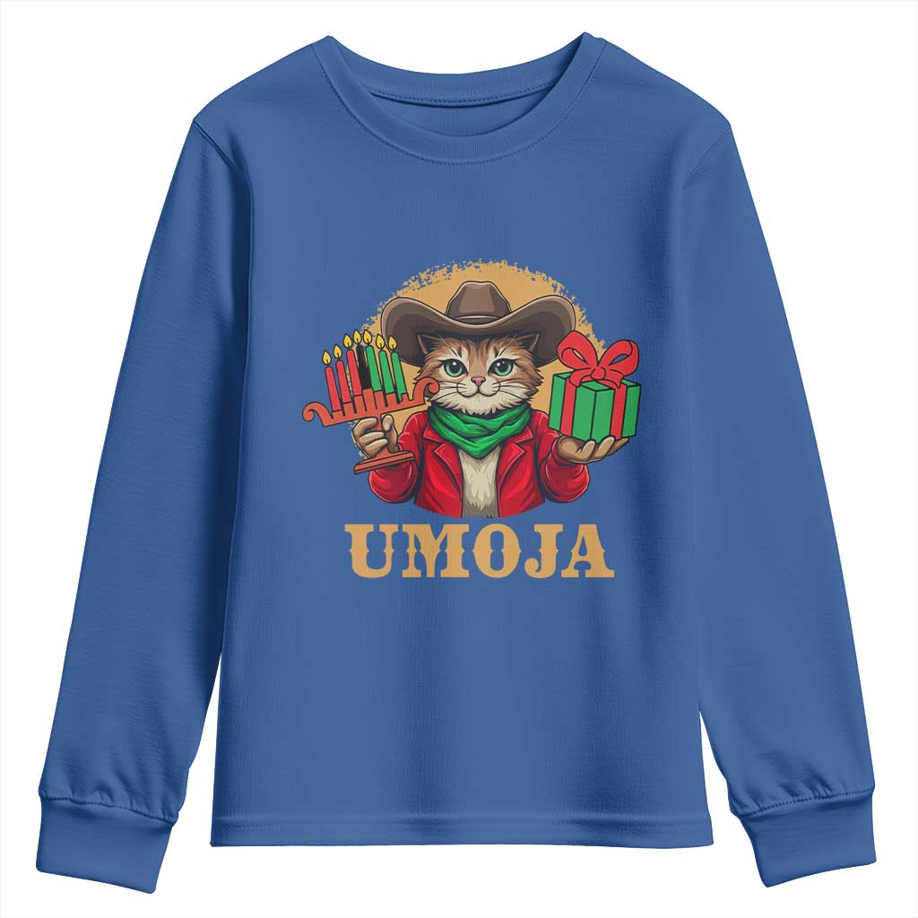 Funny Umoja Holiday Gift Youth Sweatshirt CowCat Kwanzaa Kinara Candle And Presents TS12 Royal Blue Print Your Wear