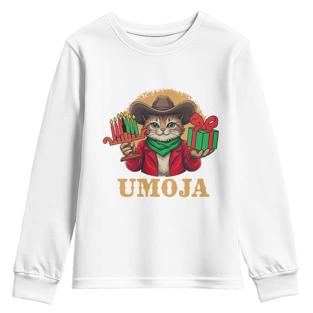Funny Umoja Holiday Gift Youth Sweatshirt CowCat Kwanzaa Kinara Candle And Presents TS12 White Print Your Wear