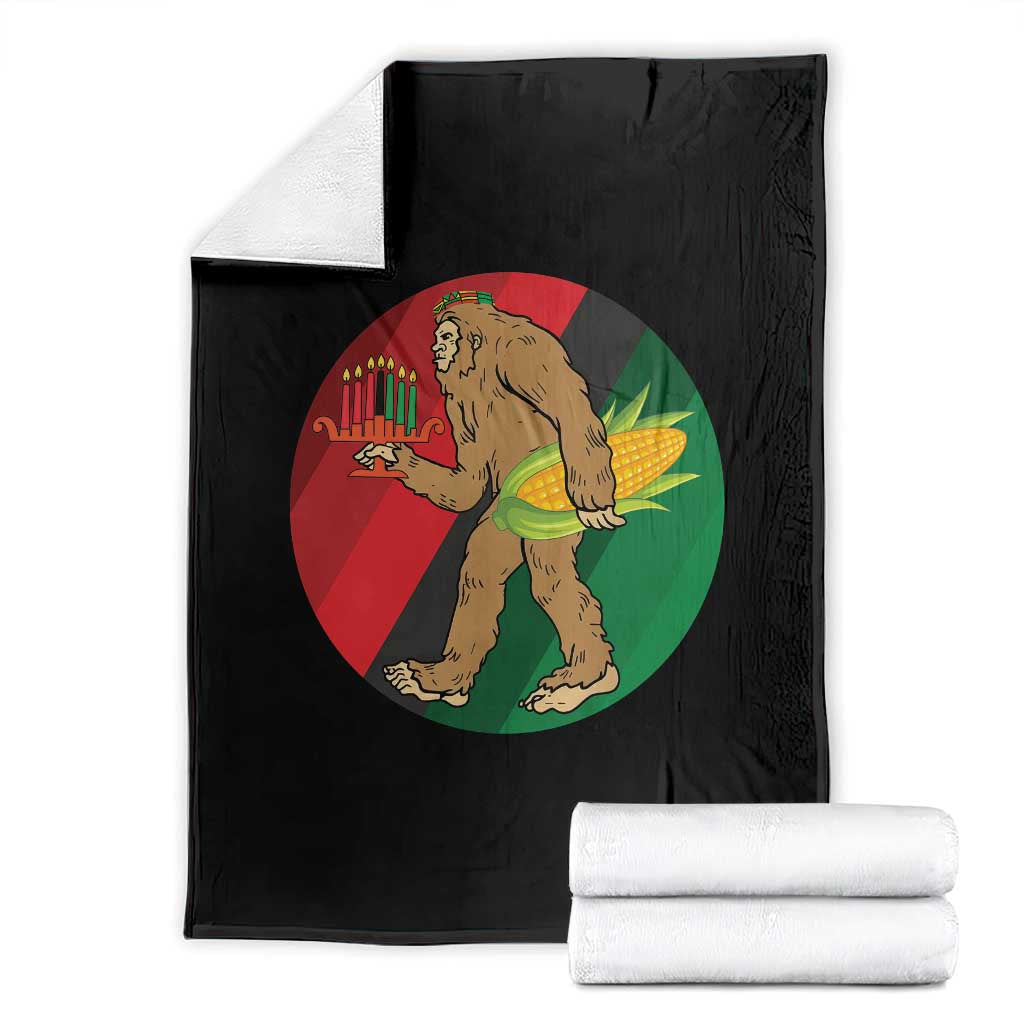 African American Holiday Gift Throw Blanket Retro Sunset Bigfoot With Kwanzaa Candle - Print Your Wear