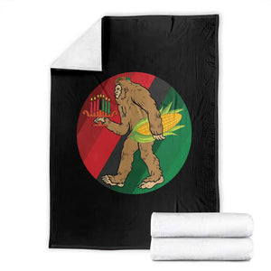 African American Holiday Gift Throw Blanket Retro Sunset Bigfoot With Kwanzaa Candle - Print Your Wear