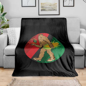 African American Holiday Gift Throw Blanket Retro Sunset Bigfoot With Kwanzaa Candle - Print Your Wear