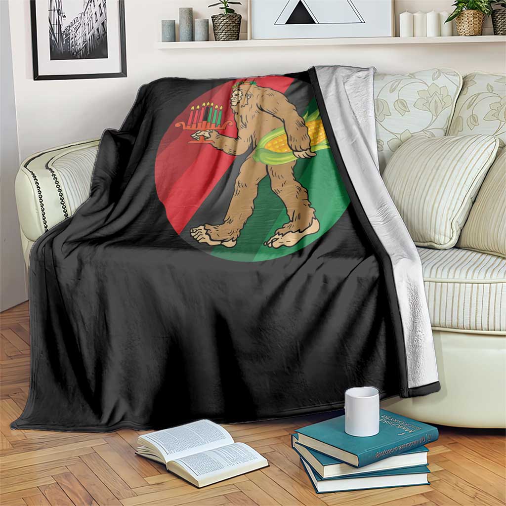 African American Holiday Gift Throw Blanket Retro Sunset Bigfoot With Kwanzaa Candle - Print Your Wear
