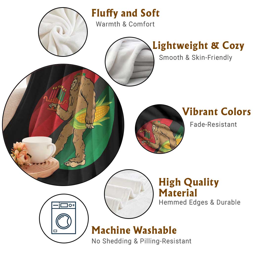 African American Holiday Gift Throw Blanket Retro Sunset Bigfoot With Kwanzaa Candle - Print Your Wear