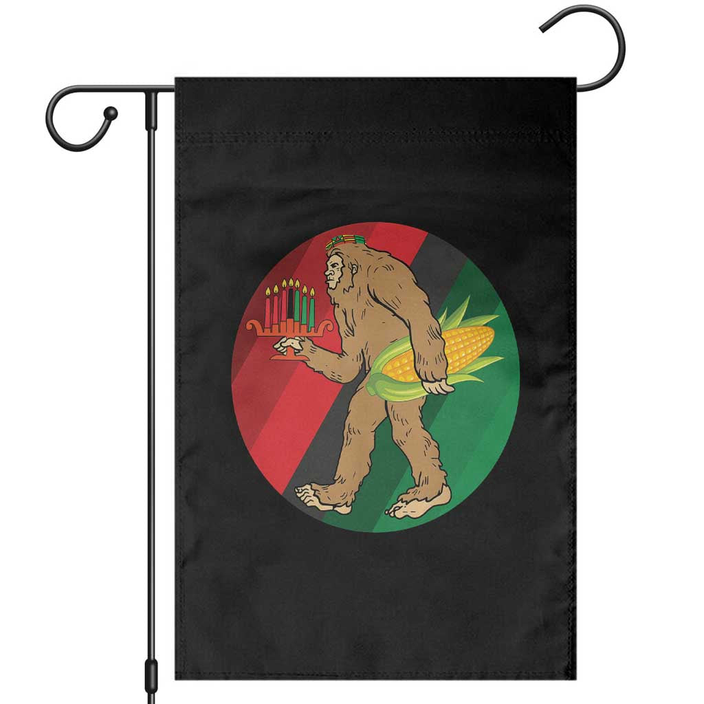 African American Holiday Gift Garden Flag Retro Sunset Bigfoot With Kwanzaa Candle - Print Your Wear