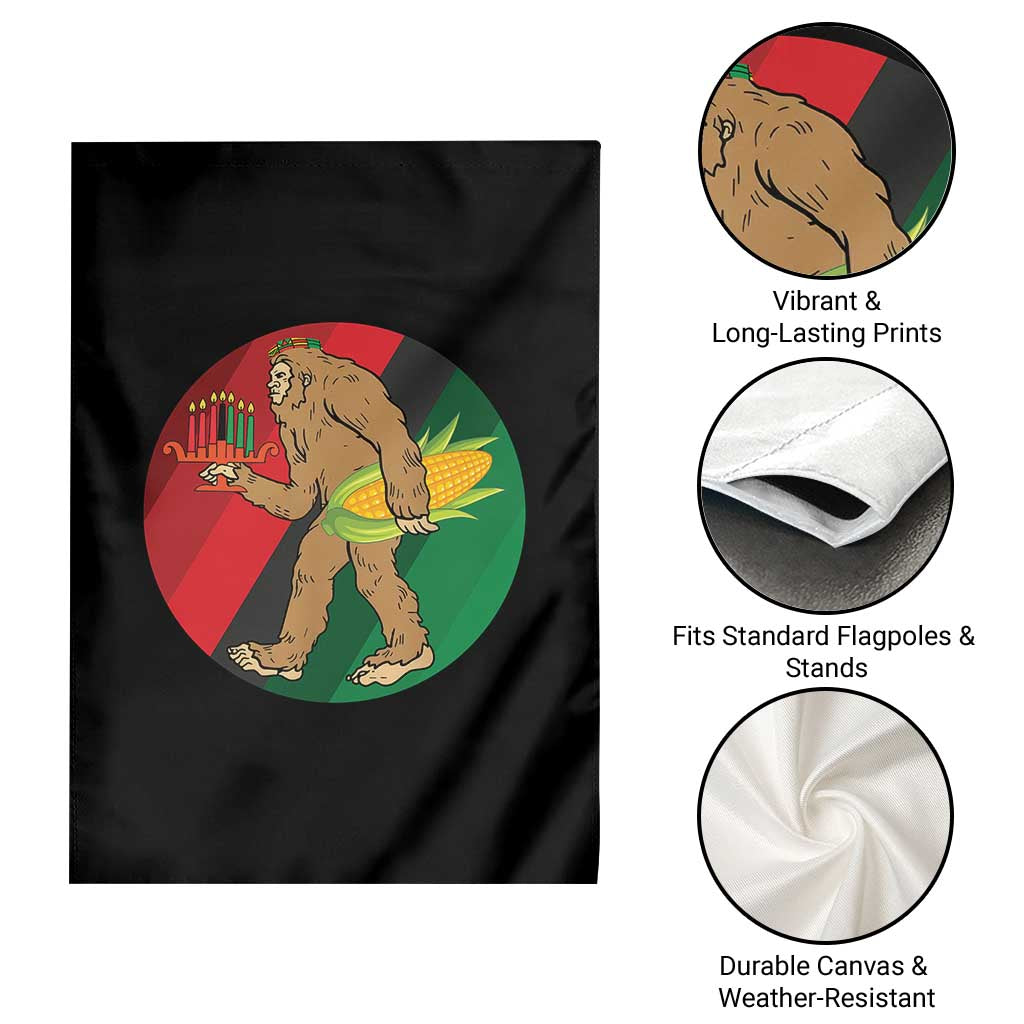 African American Holiday Gift Garden Flag Retro Sunset Bigfoot With Kwanzaa Candle - Print Your Wear