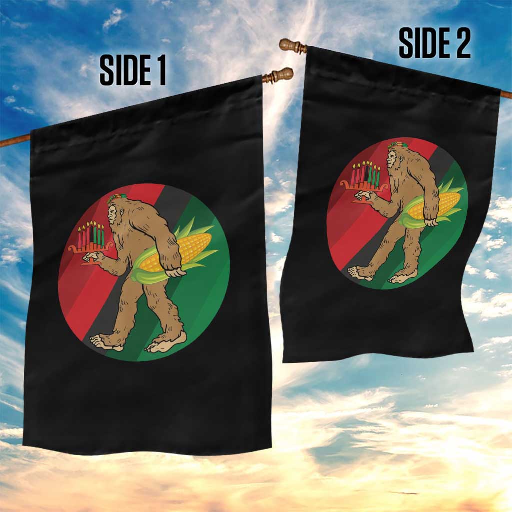 African American Holiday Gift Garden Flag Retro Sunset Bigfoot With Kwanzaa Candle - Print Your Wear