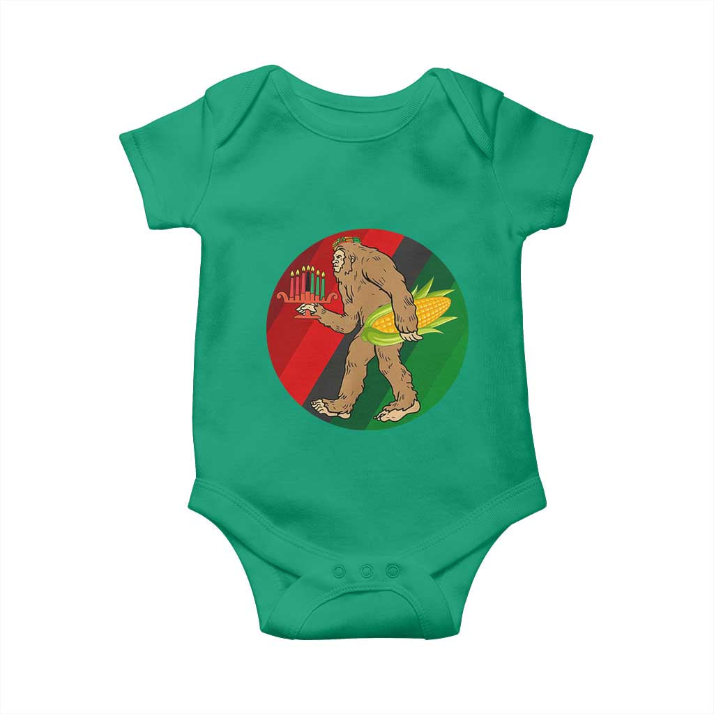 African American Holiday Gift Baby Onesie Retro Sunset Bigfoot With Kwanzaa Candle - Print Your Wear