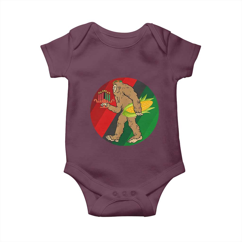 African American Holiday Gift Baby Onesie Retro Sunset Bigfoot With Kwanzaa Candle TS12 Maroon Print Your Wear