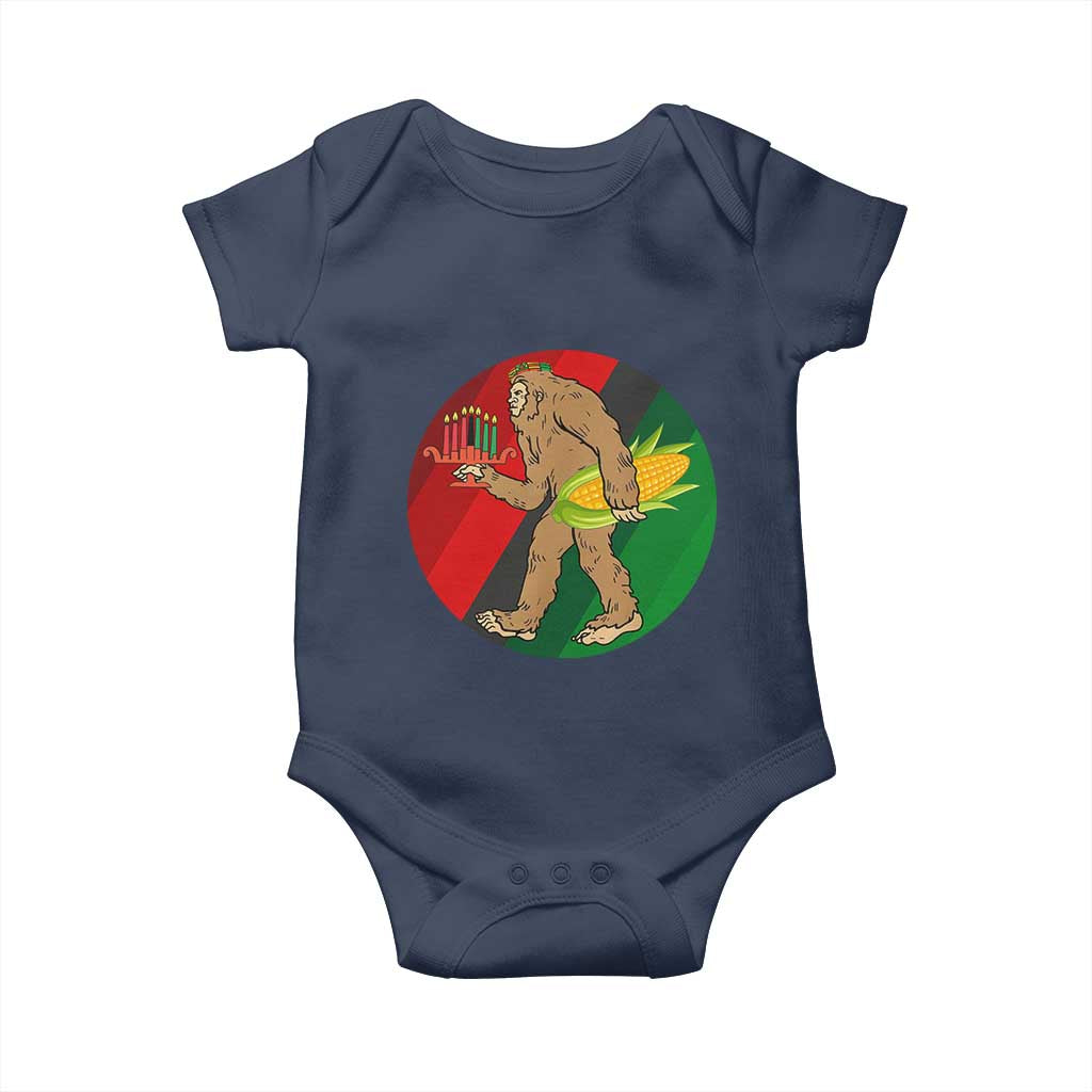 African American Holiday Gift Baby Onesie Retro Sunset Bigfoot With Kwanzaa Candle - Print Your Wear