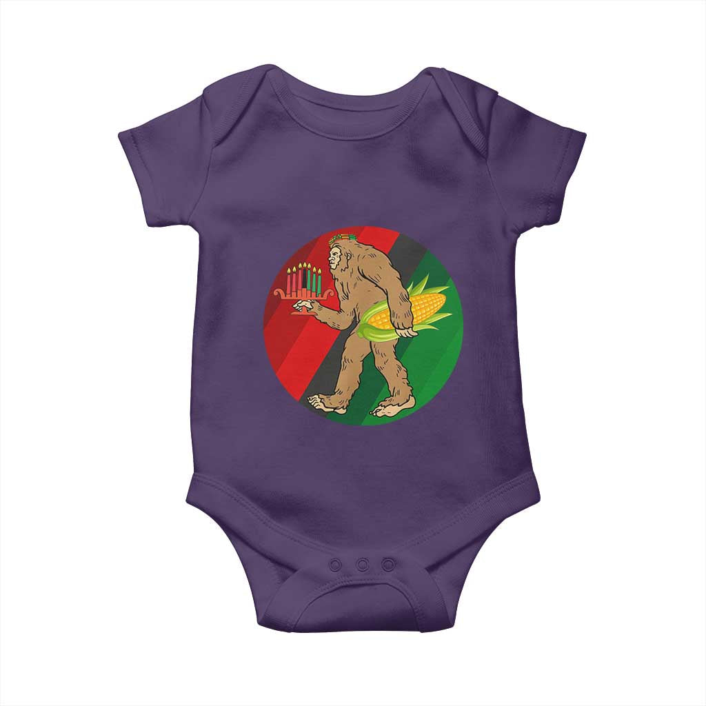 African American Holiday Gift Baby Onesie Retro Sunset Bigfoot With Kwanzaa Candle - Print Your Wear