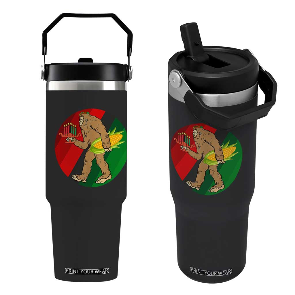 African American Holiday Gift Flip Straw Tumbler Retro Sunset Bigfoot With Kwanzaa Candle TS12 One Size: 30 oz Black Print Your Wear