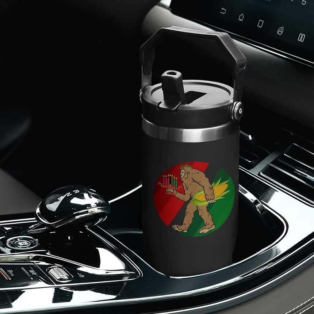 African American Holiday Gift Flip Straw Tumbler Retro Sunset Bigfoot With Kwanzaa Candle TS12 Print Your Wear
