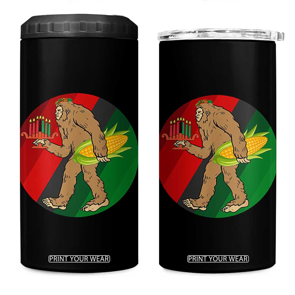 African American Holiday Gift 4 in 1 Can Cooler Tumbler Retro Sunset Bigfoot With Kwanzaa Candle - Print Your Wear