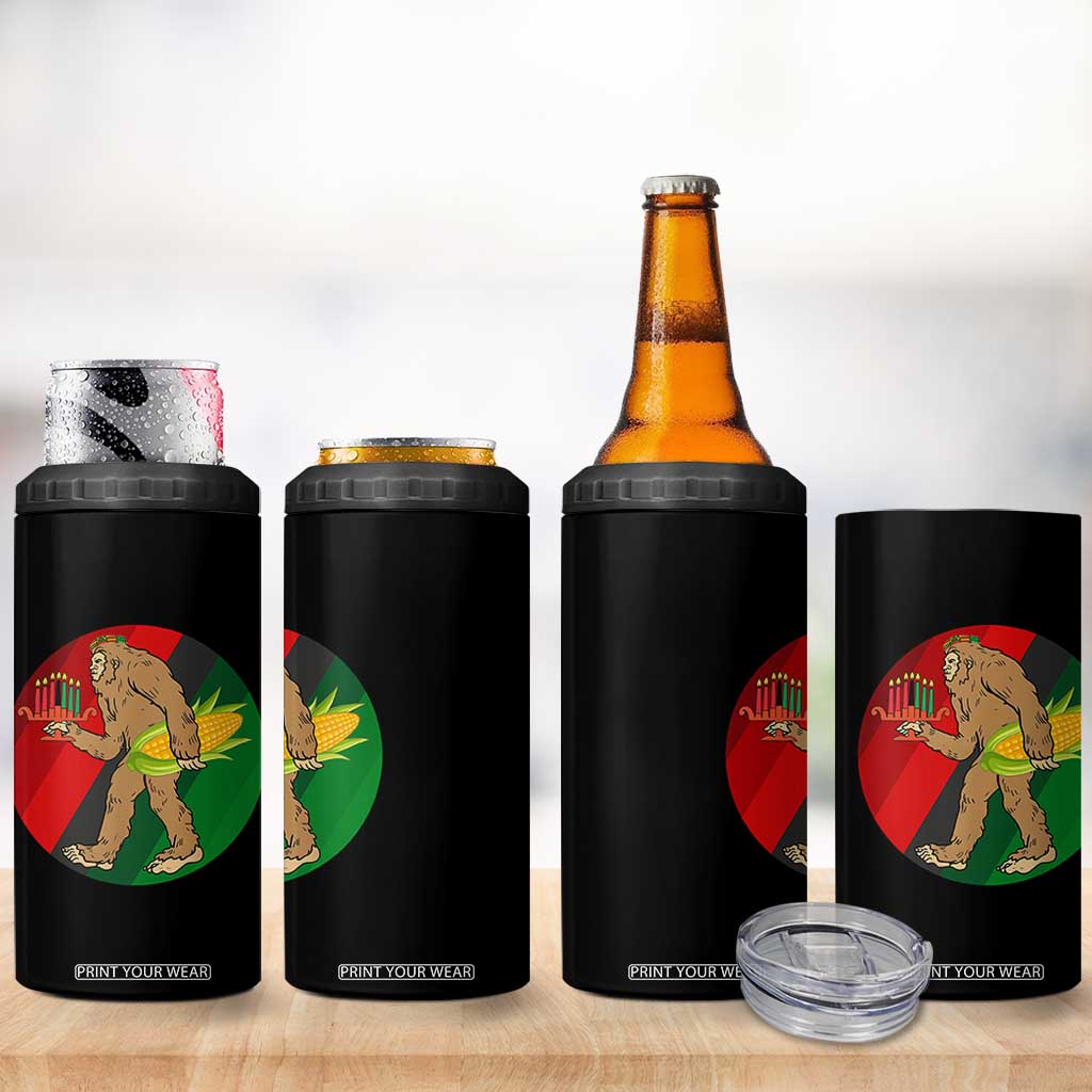 African American Holiday Gift 4 in 1 Can Cooler Tumbler Retro Sunset Bigfoot With Kwanzaa Candle - Print Your Wear