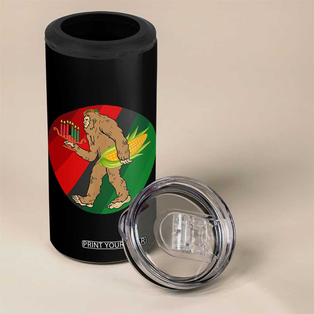 African American Holiday Gift 4 in 1 Can Cooler Tumbler Retro Sunset Bigfoot With Kwanzaa Candle - Print Your Wear