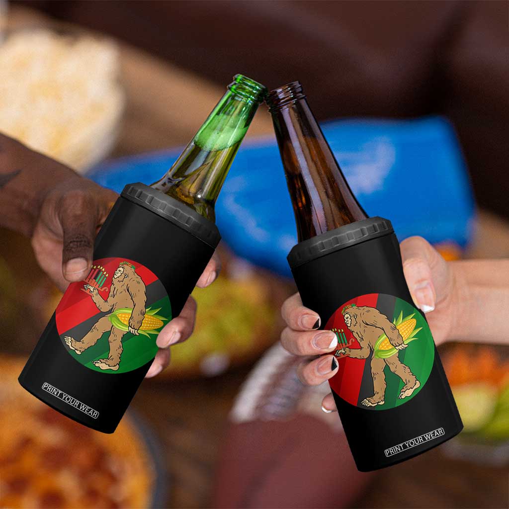 African American Holiday Gift 4 in 1 Can Cooler Tumbler Retro Sunset Bigfoot With Kwanzaa Candle TS12 Print Your Wear
