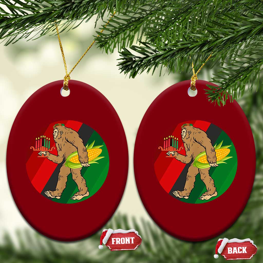 African American Holiday Gift Ceramic Ornament Retro Sunset Bigfoot With Kwanzaa Candle TS12 Print Your Wear