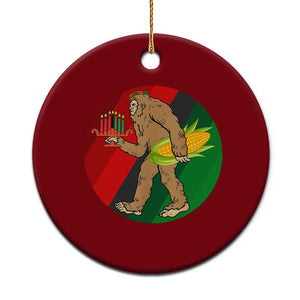 African American Holiday Gift Ceramic Ornament Retro Sunset Bigfoot With Kwanzaa Candle - Print Your Wear