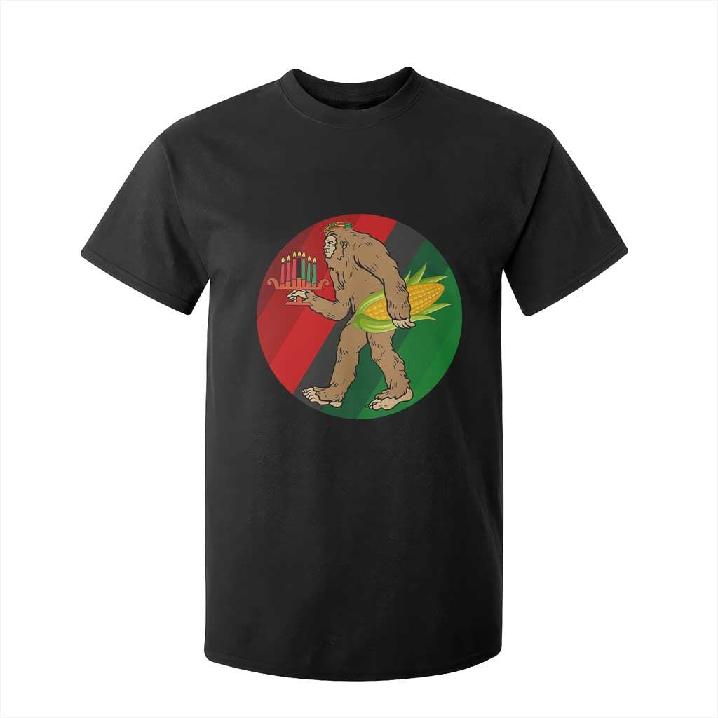 African American Holiday Gift T Shirt For Kid Retro Sunset Bigfoot With Kwanzaa Candle - Print Your Wear