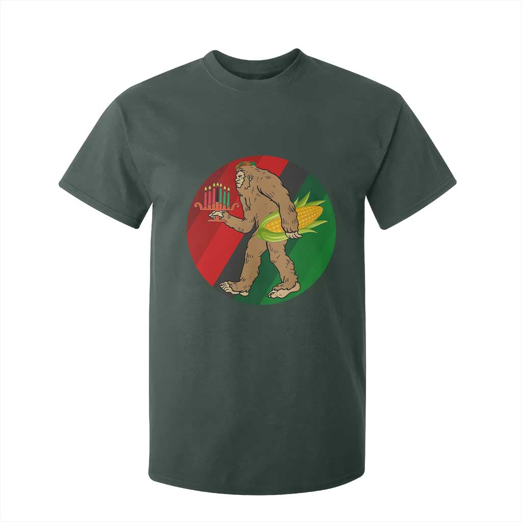 African American Holiday Gift T Shirt For Kid Retro Sunset Bigfoot With Kwanzaa Candle - Print Your Wear