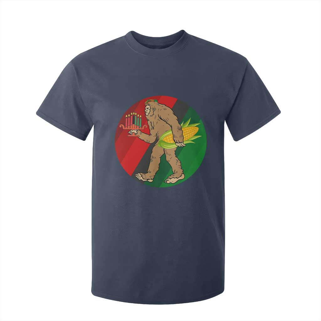 African American Holiday Gift T Shirt For Kid Retro Sunset Bigfoot With Kwanzaa Candle - Print Your Wear