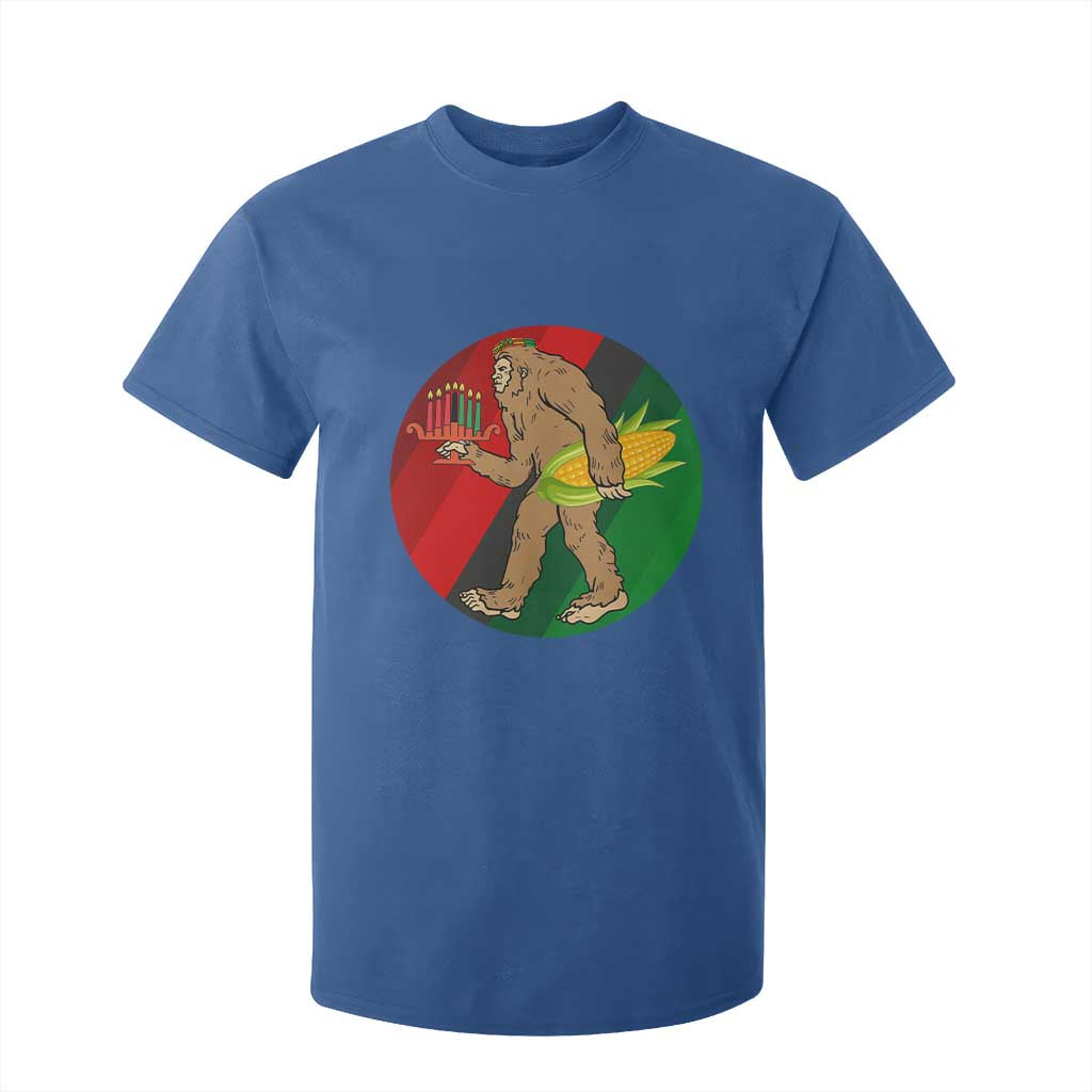 African American Holiday Gift T Shirt For Kid Retro Sunset Bigfoot With Kwanzaa Candle - Print Your Wear