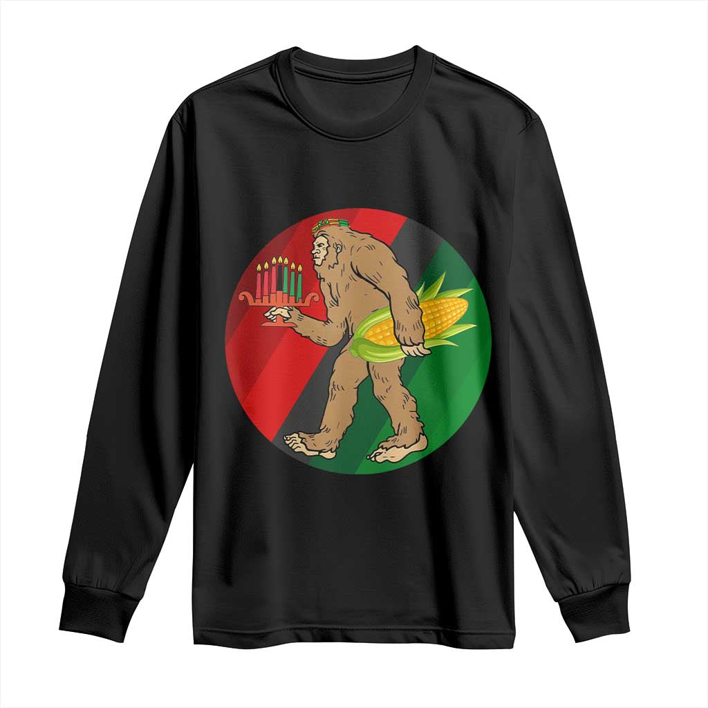 African American Holiday Gift Long Sleeve Shirt Retro Sunset Bigfoot With Kwanzaa Candle - Print Your Wear