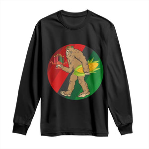 African American Holiday Gift Long Sleeve Shirt Retro Sunset Bigfoot With Kwanzaa Candle - Print Your Wear