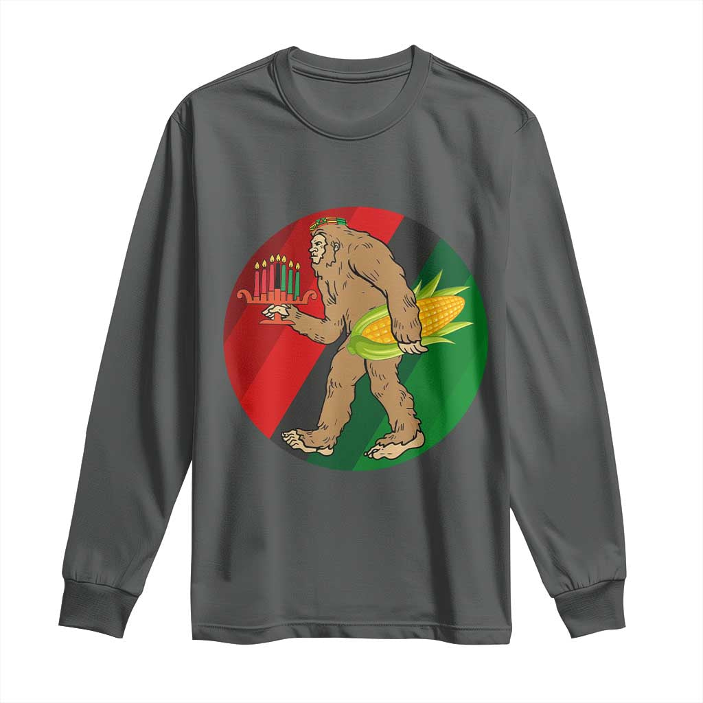African American Holiday Gift Long Sleeve Shirt Retro Sunset Bigfoot With Kwanzaa Candle - Print Your Wear