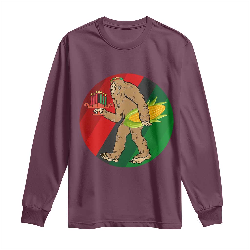 African American Holiday Gift Long Sleeve Shirt Retro Sunset Bigfoot With Kwanzaa Candle TS12 Maroon Print Your Wear