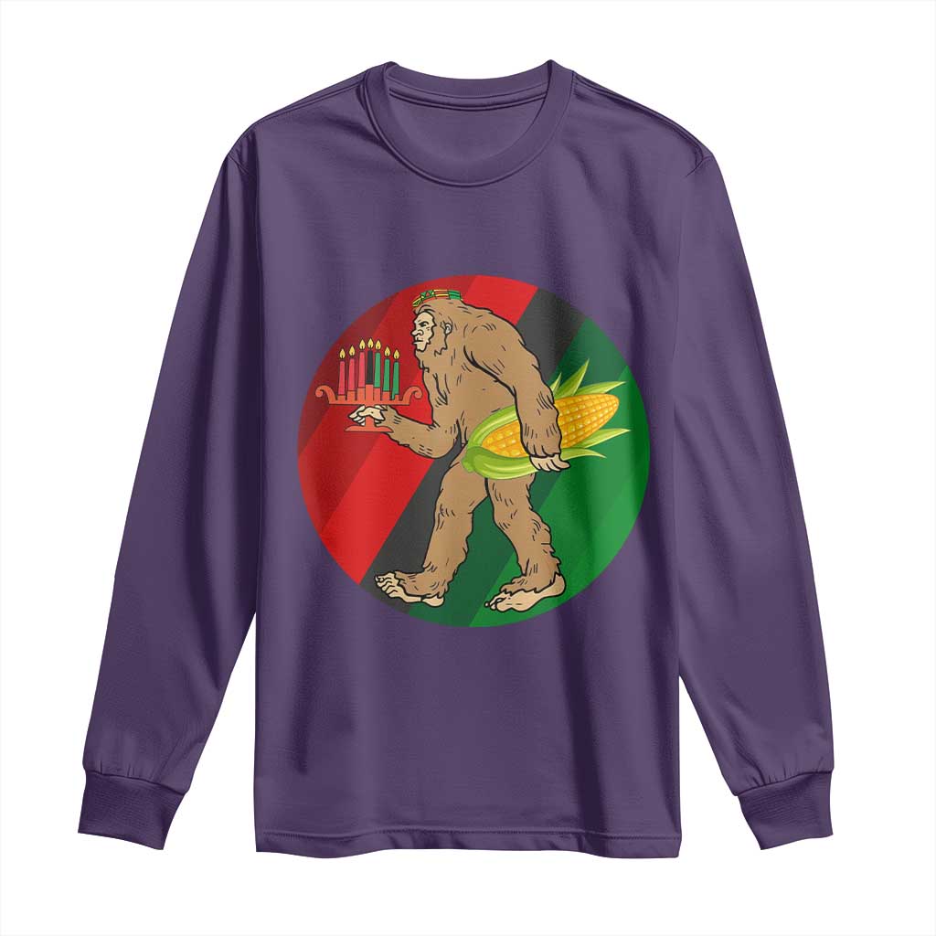 African American Holiday Gift Long Sleeve Shirt Retro Sunset Bigfoot With Kwanzaa Candle - Print Your Wear