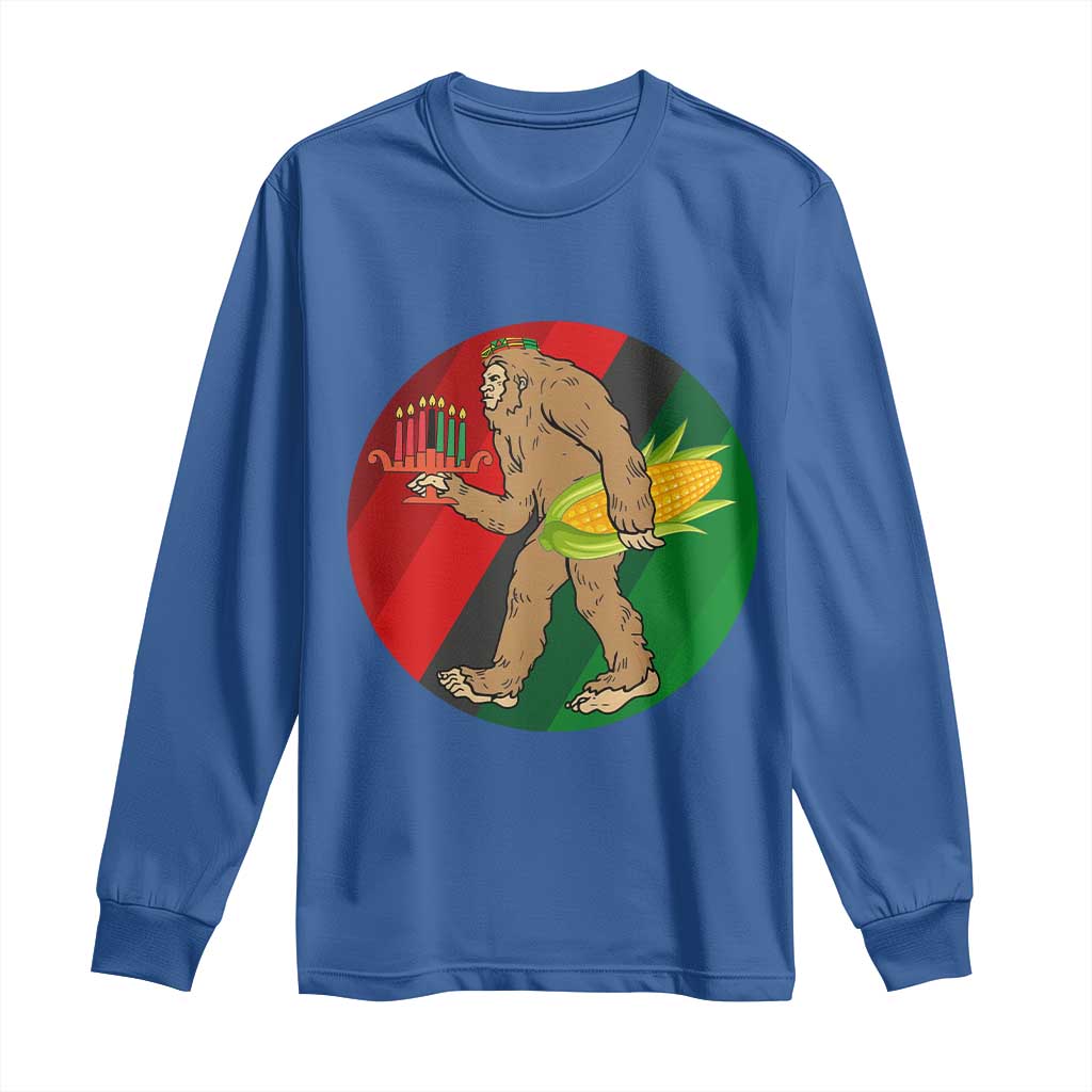 African American Holiday Gift Long Sleeve Shirt Retro Sunset Bigfoot With Kwanzaa Candle TS12 Royal Blue Print Your Wear