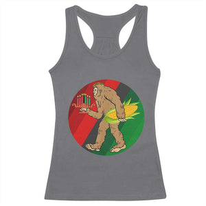 African American Holiday Gift Racerback Tank Top Retro Sunset Bigfoot With Kwanzaa Candle - Print Your Wear