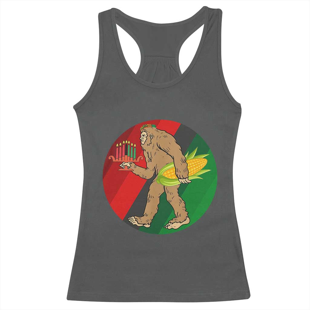 African American Holiday Gift Racerback Tank Top Retro Sunset Bigfoot With Kwanzaa Candle TS12 Dark Heather Print Your Wear