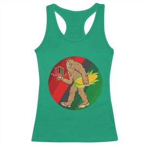 African American Holiday Gift Racerback Tank Top Retro Sunset Bigfoot With Kwanzaa Candle - Print Your Wear