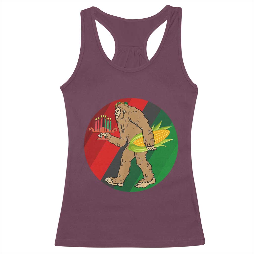 African American Holiday Gift Racerback Tank Top Retro Sunset Bigfoot With Kwanzaa Candle TS12 Maroon Print Your Wear
