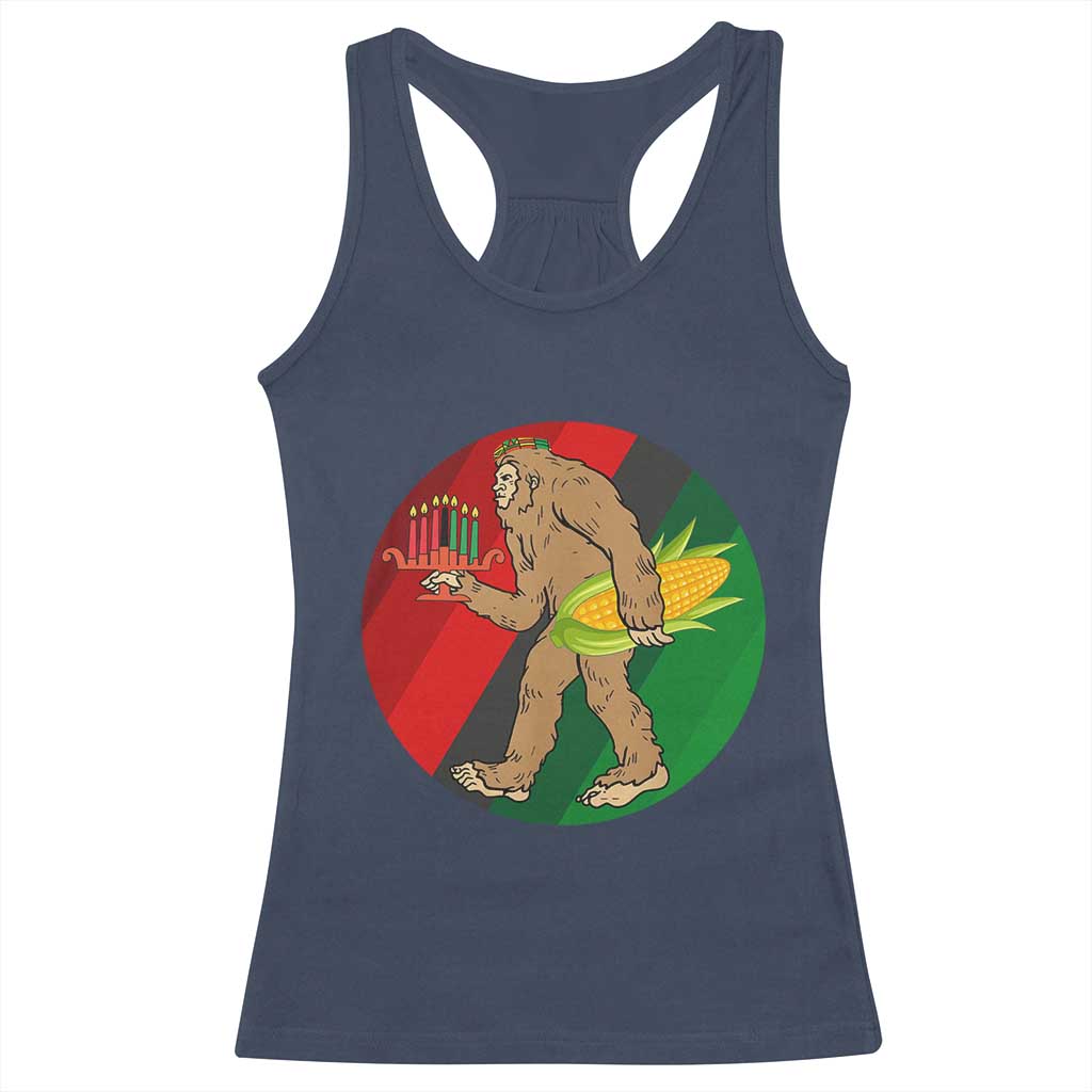 African American Holiday Gift Racerback Tank Top Retro Sunset Bigfoot With Kwanzaa Candle TS12 Navy Print Your Wear