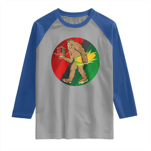 African American Holiday Gift Raglan Shirt Retro Sunset Bigfoot With Kwanzaa Candle - Print Your Wear