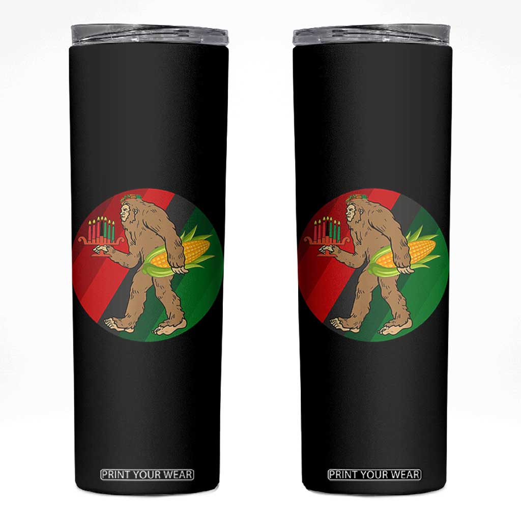 African American Holiday Gift Skinny Tumbler Retro Sunset Bigfoot With Kwanzaa Candle - Print Your Wear