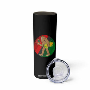 African American Holiday Gift Skinny Tumbler Retro Sunset Bigfoot With Kwanzaa Candle - Print Your Wear