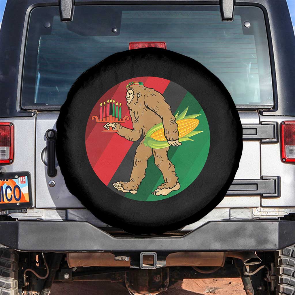 African American Holiday Gift Spare Tire Cover Retro Sunset Bigfoot With Kwanzaa Candle TS12 No hole Black Print Your Wear