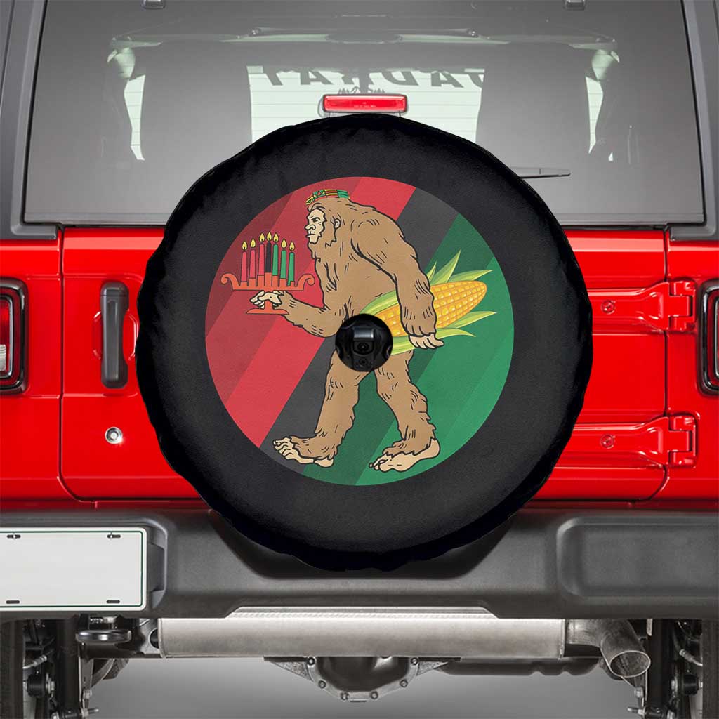 African American Holiday Gift Spare Tire Cover Retro Sunset Bigfoot With Kwanzaa Candle - Print Your Wear