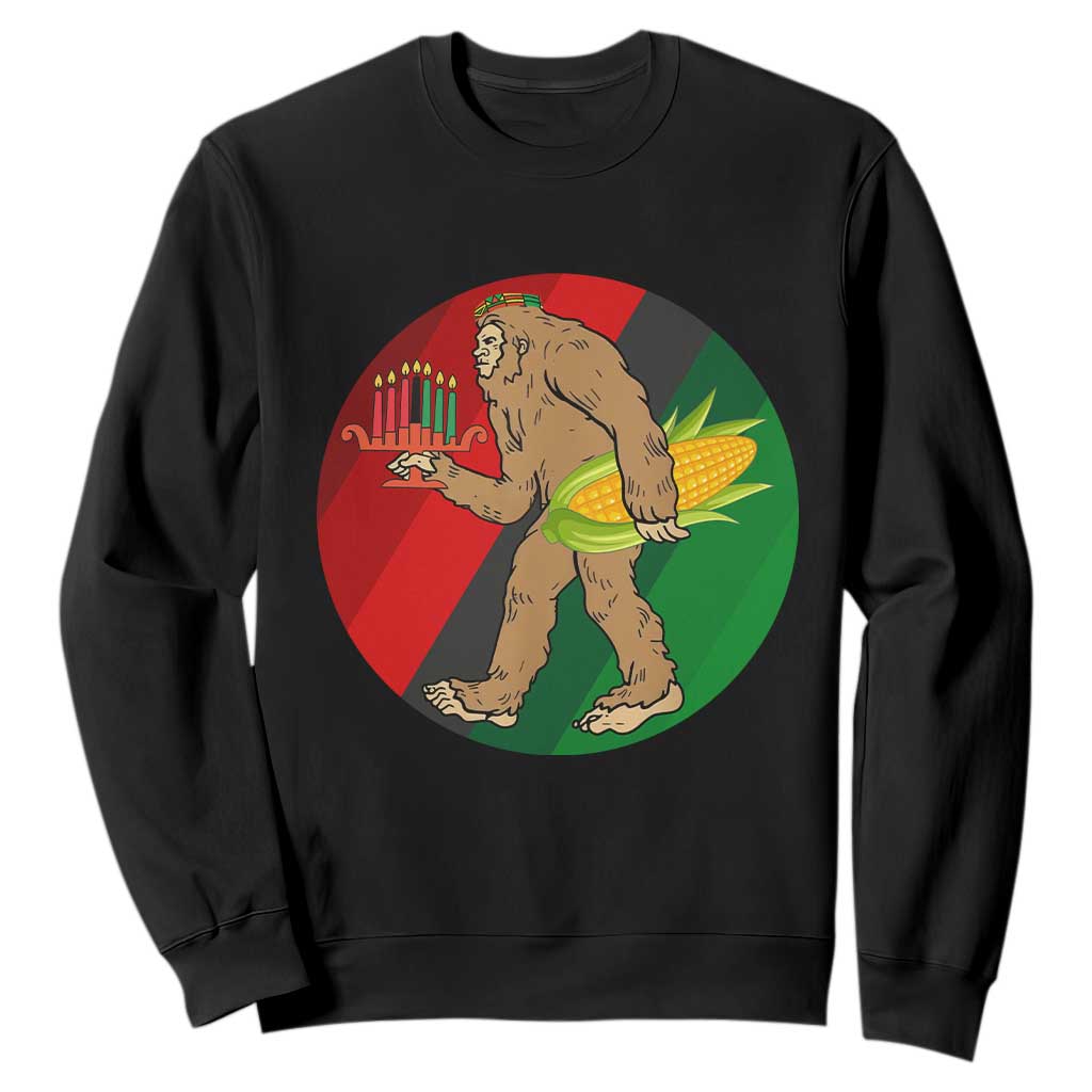 African American Holiday Gift Sweatshirt Retro Sunset Bigfoot With Kwanzaa Candle - Print Your Wear